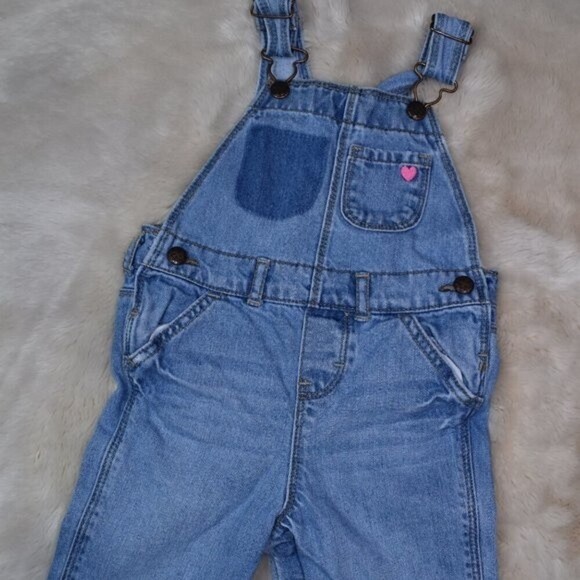 Oshkosh Overalls Girls  Size 24 Months Blue Denim Pants Button Leg - Picture 2 of 7
